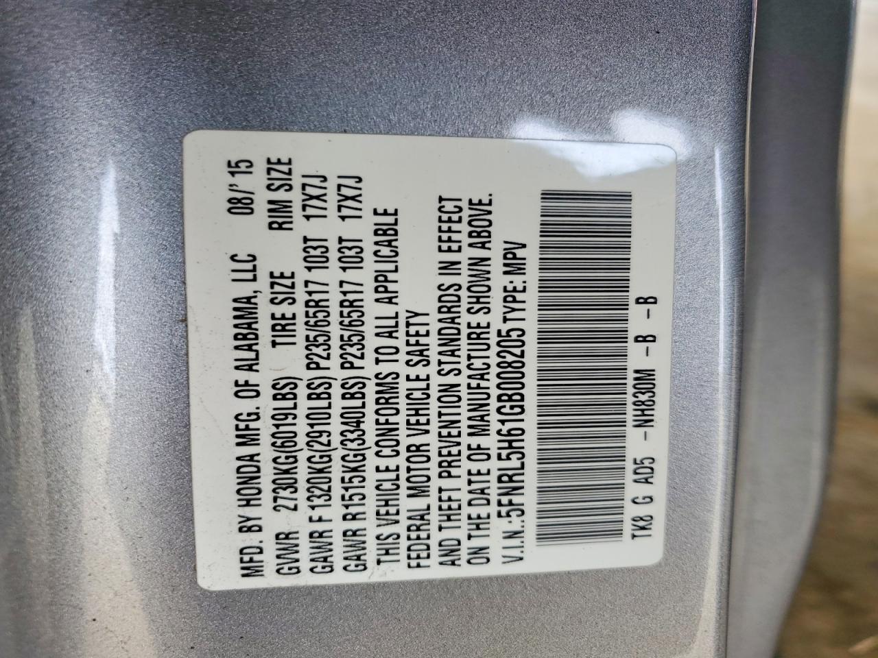 2016 HONDA ODYSSEY