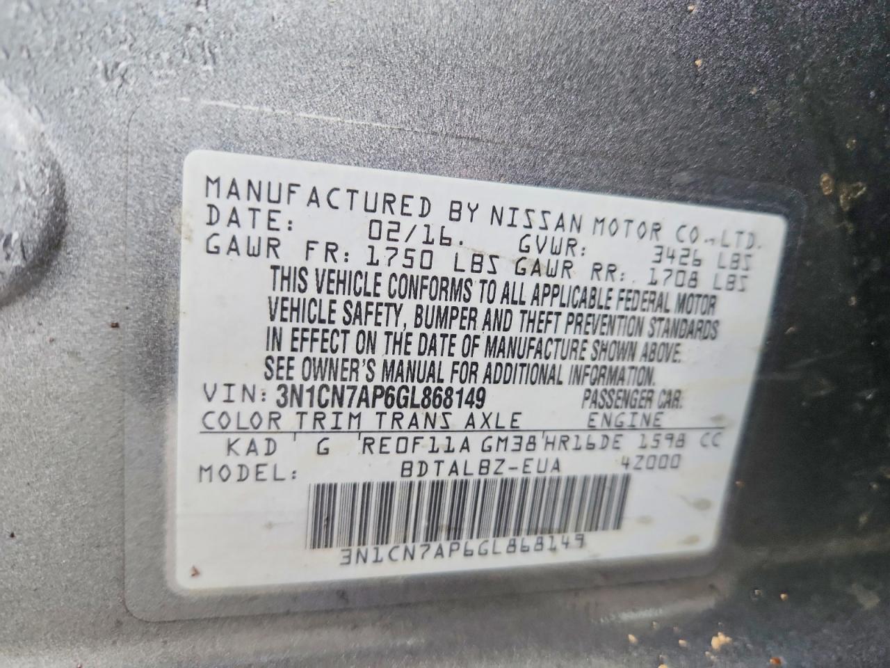 2016 NISSAN VERSA