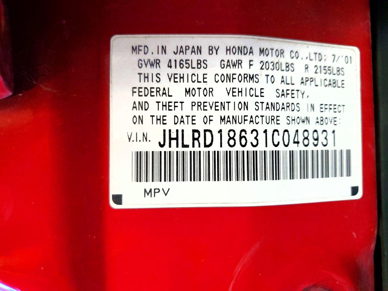 2001 HONDA CRV