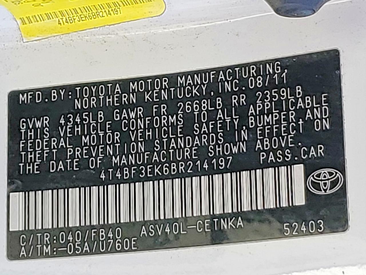 2011 TOYOTA CAMRY