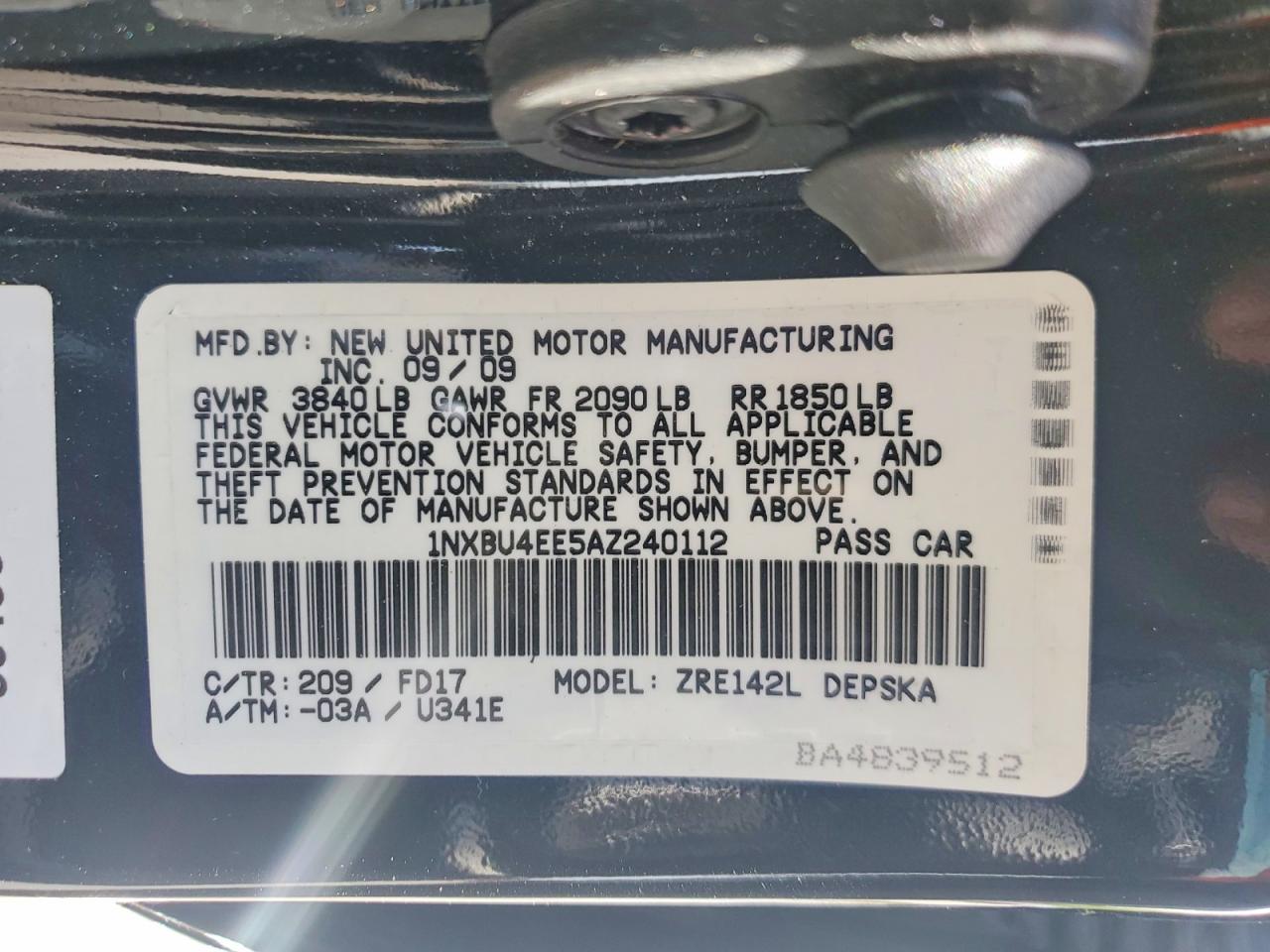 2010 TOYOTA COROLLA