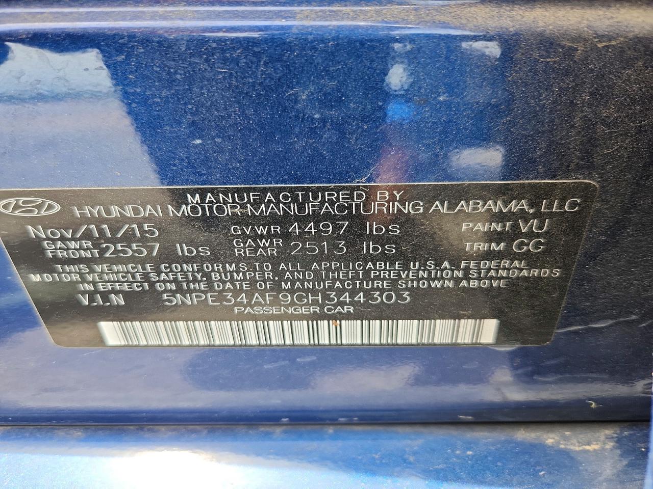 2016 HYUNDAI SONATA
