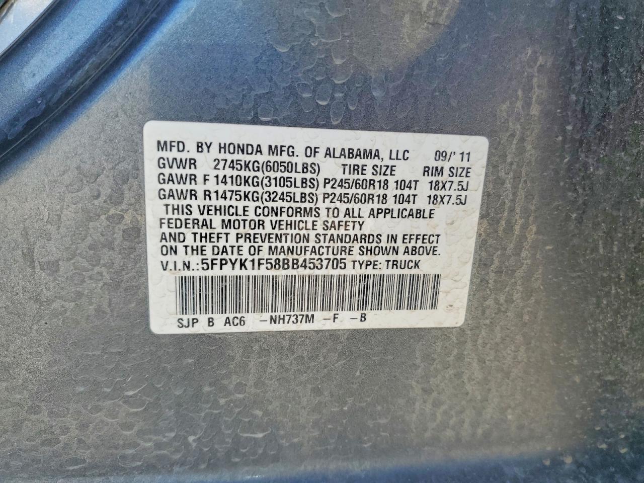 2011 HONDA RIDGELINE