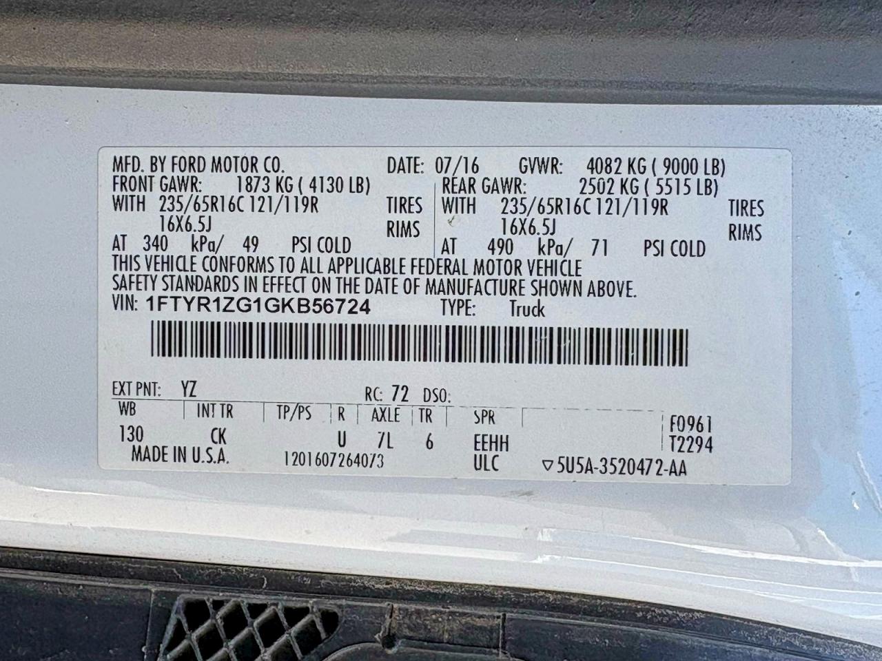 2016 FORD TRANSIT