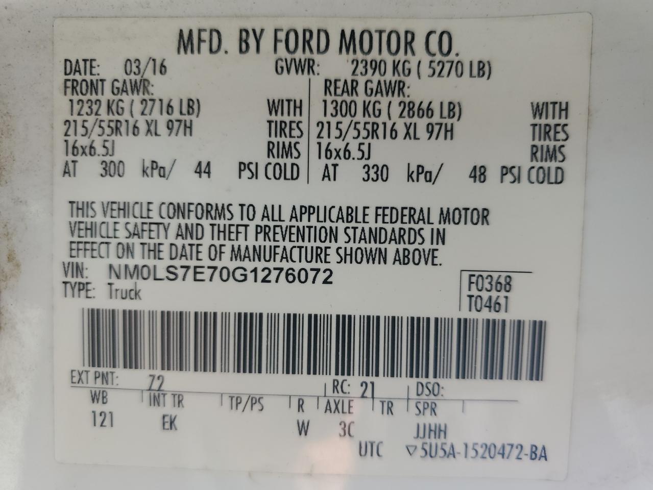 2016 FORD TRANSIT