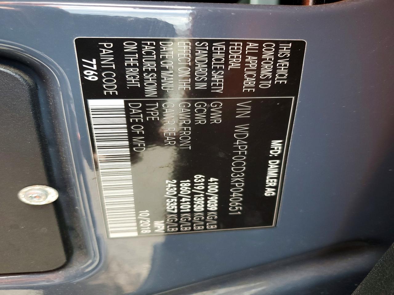 2019 MERCEDES BENZ SPRINTER