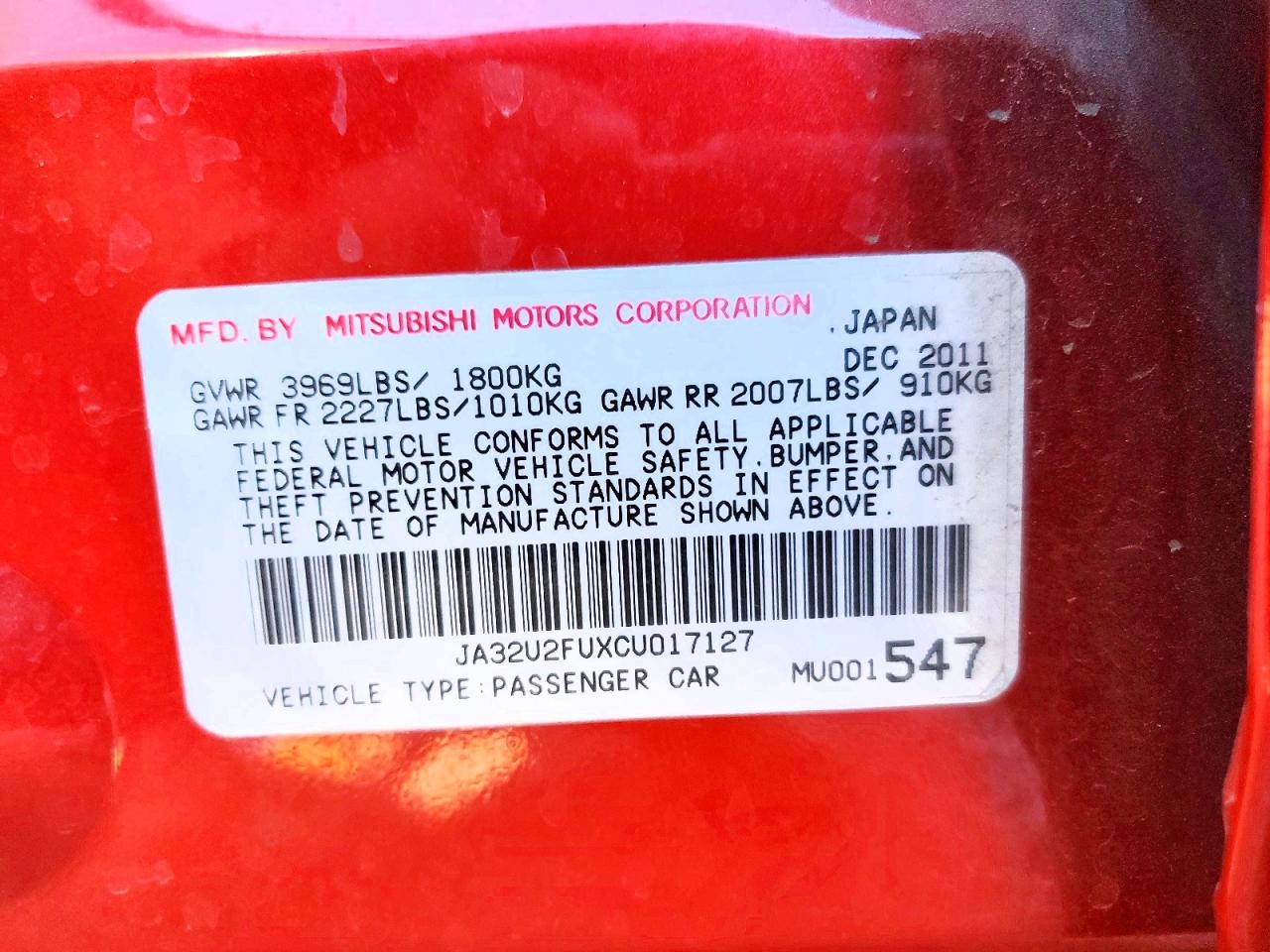 2012 MITSUBISHI LANCER