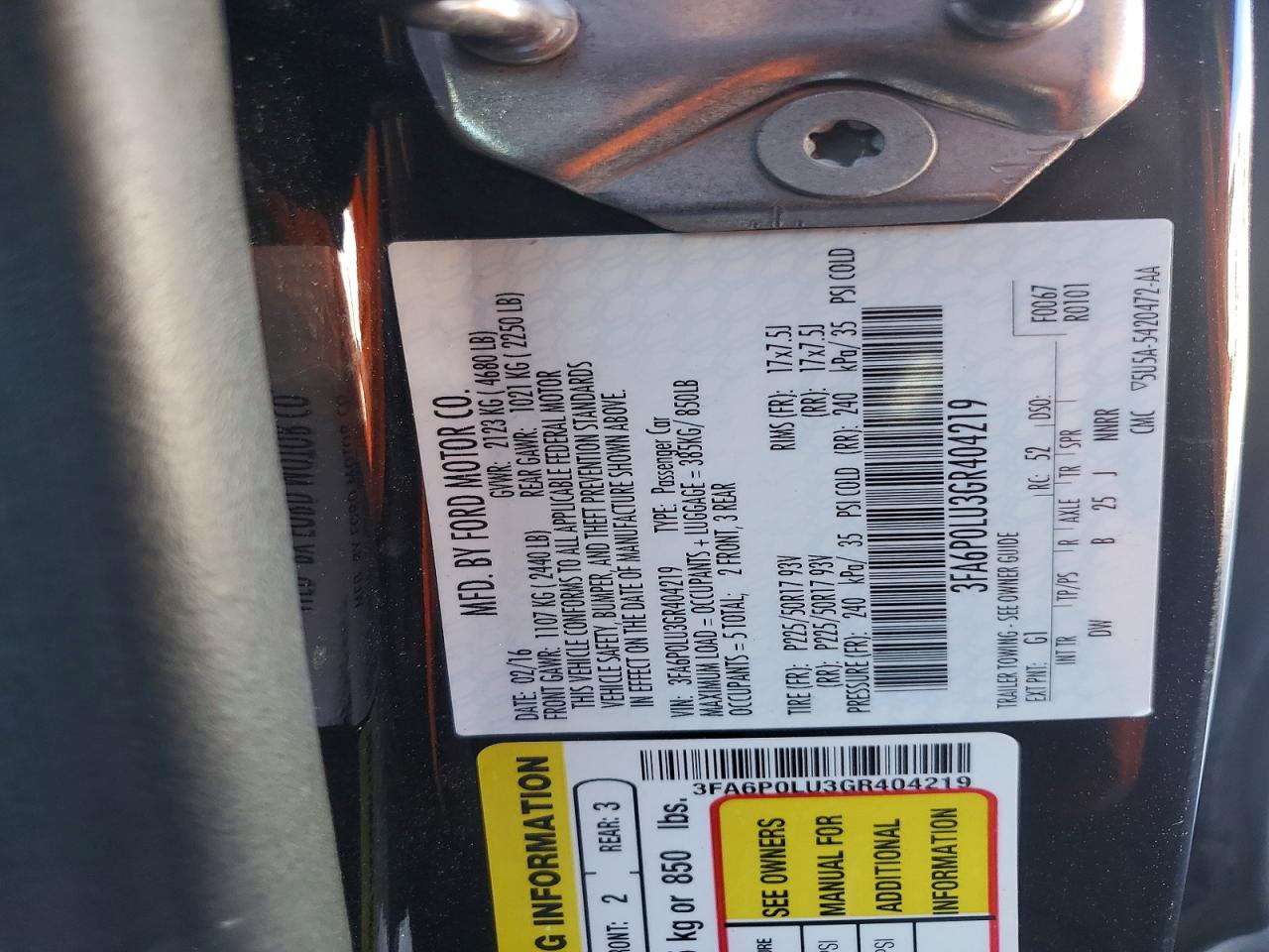 2016 FORD FUSION