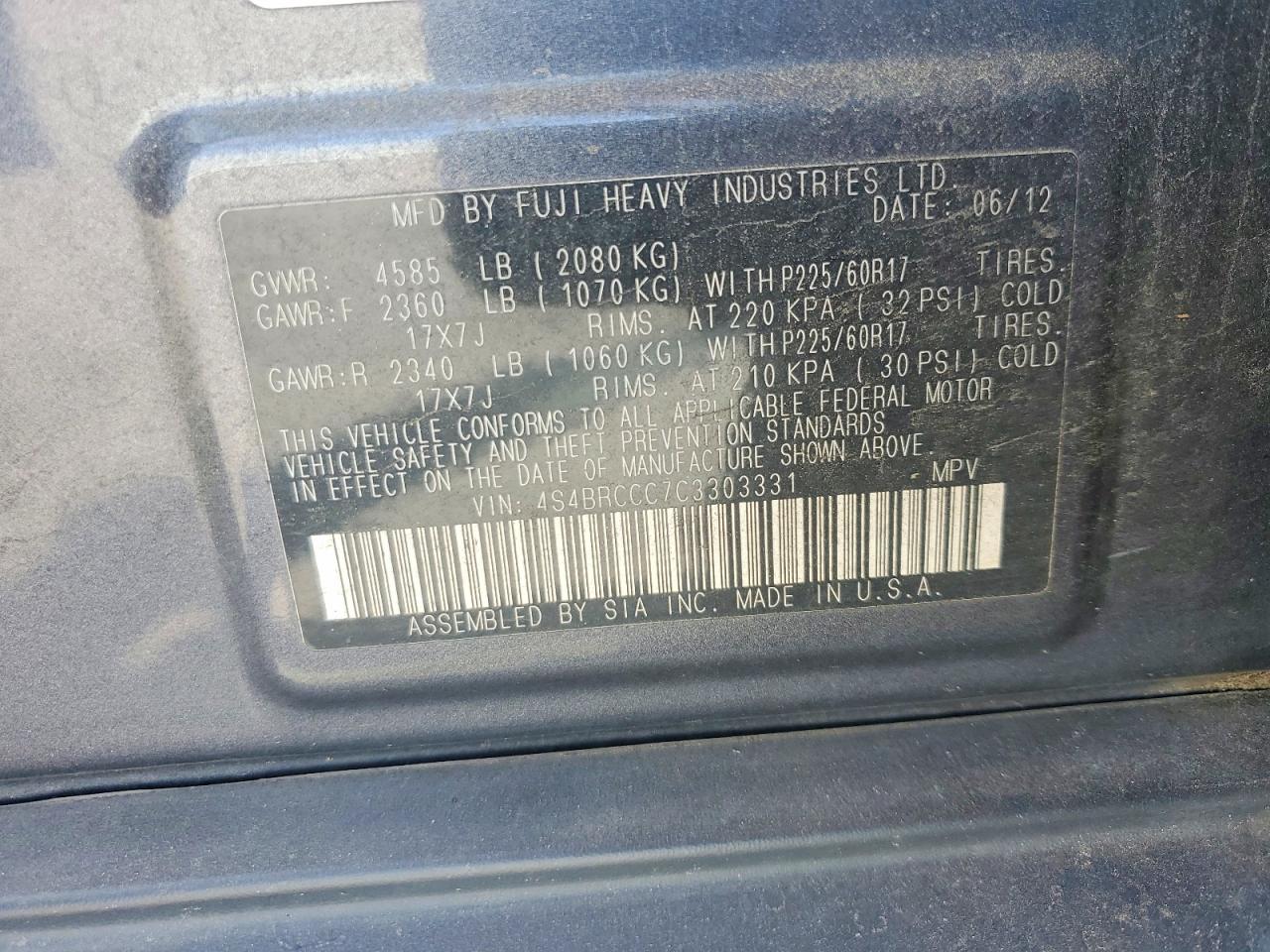 2012 SUBARU OUTBACK