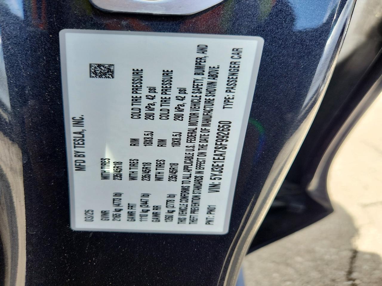 2025 TESLA MODEL 3