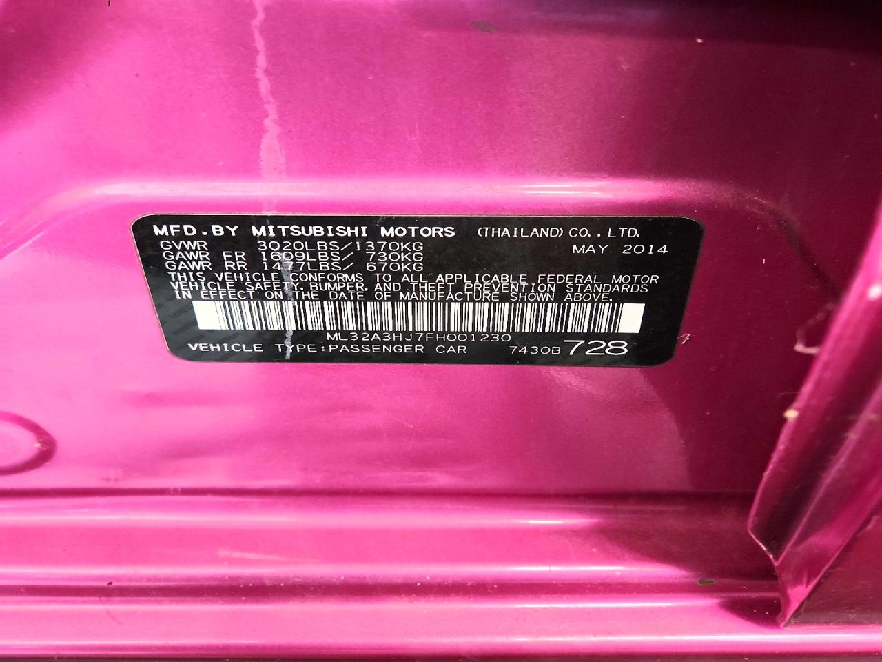 2015 MITSUBISHI MIRAGE