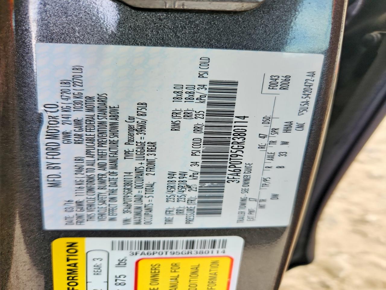 2016 FORD FUSION
