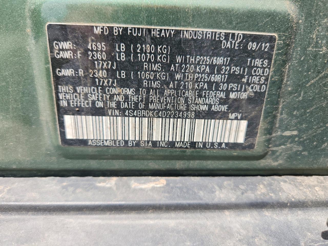 2013 SUBARU OUTBACK