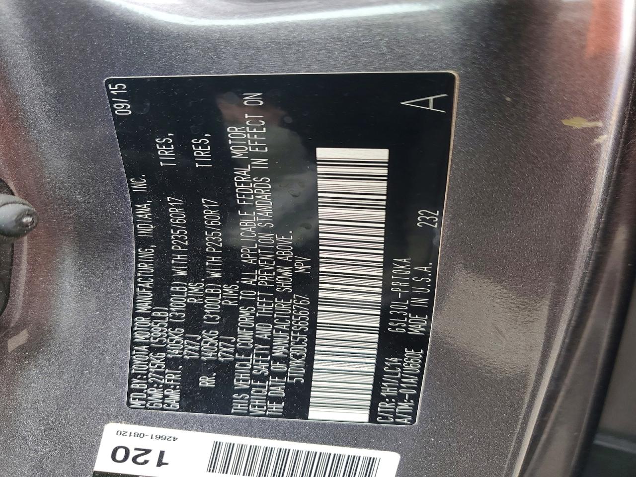 2015 TOYOTA SIENNA