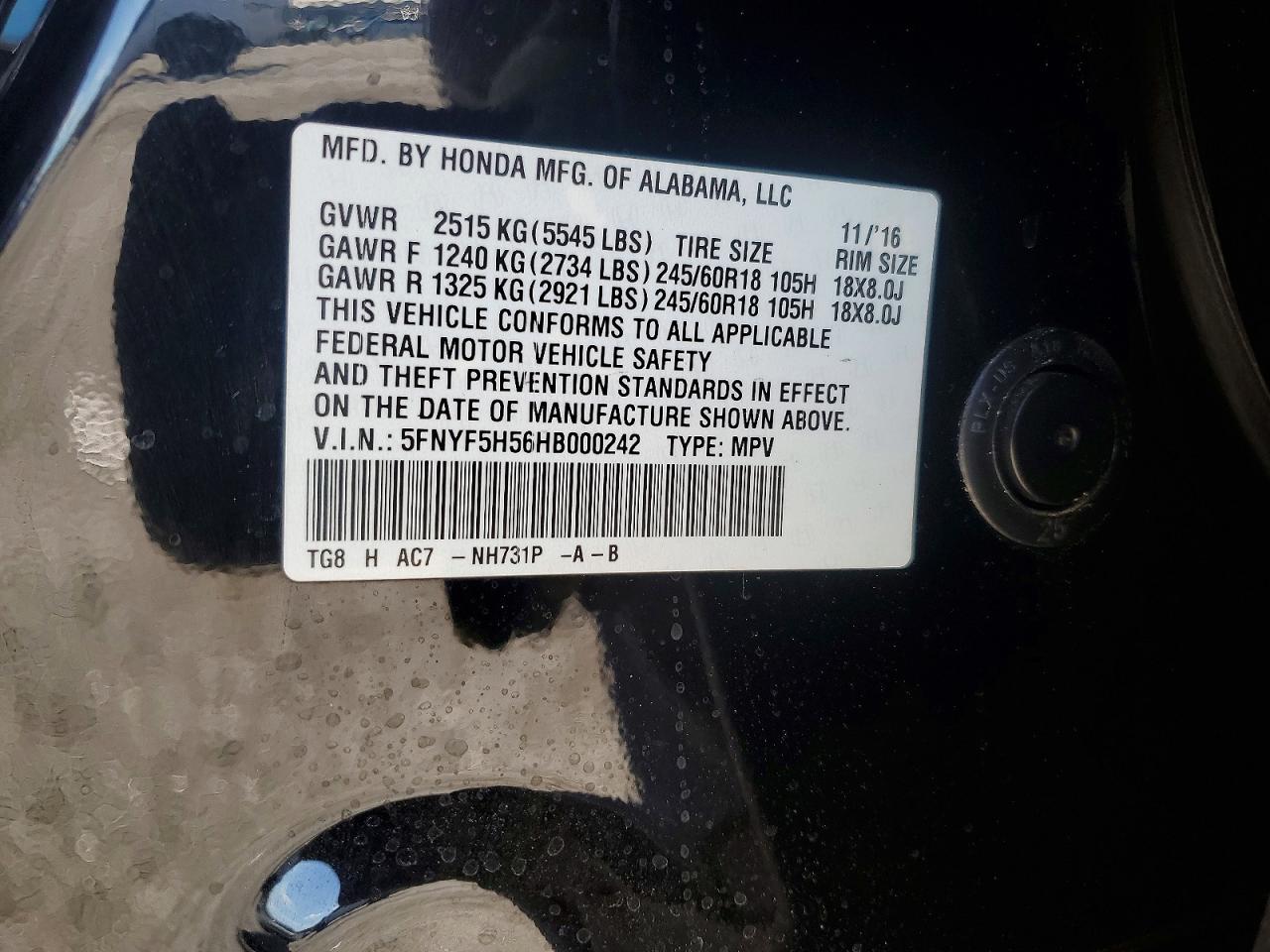 2017 HONDA PILOT