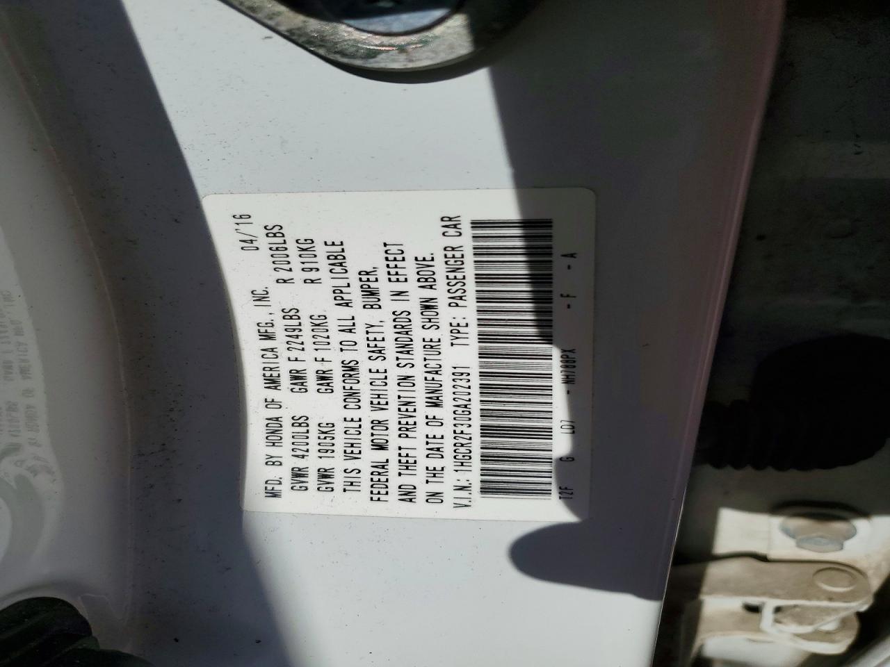 2016 HONDA ACCORD