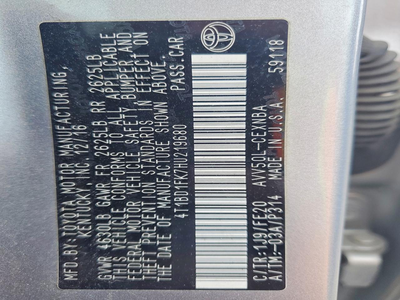 2017 TOYOTA CAMRY SOLA