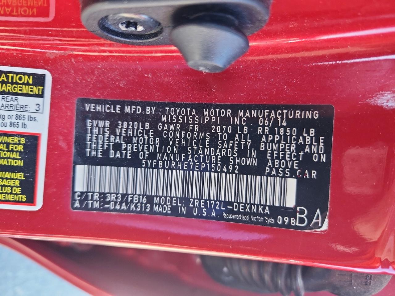 2014 TOYOTA COROLLA