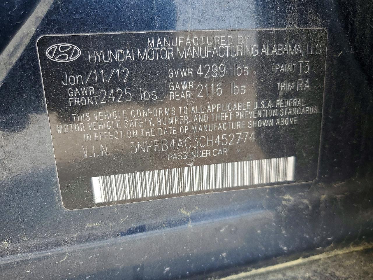 2012 HYUNDAI SONATA
