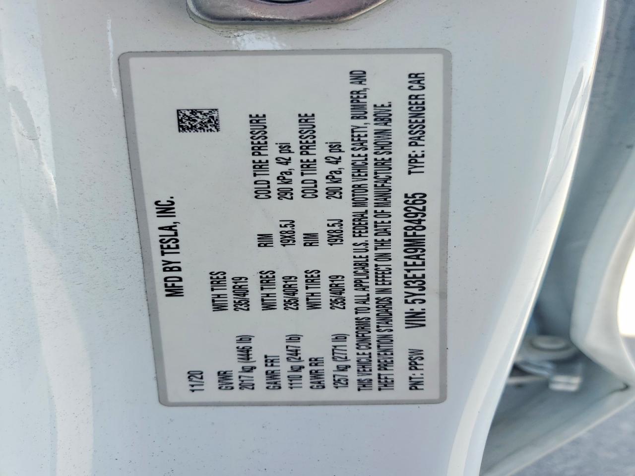 2021 TESLA MODEL 3