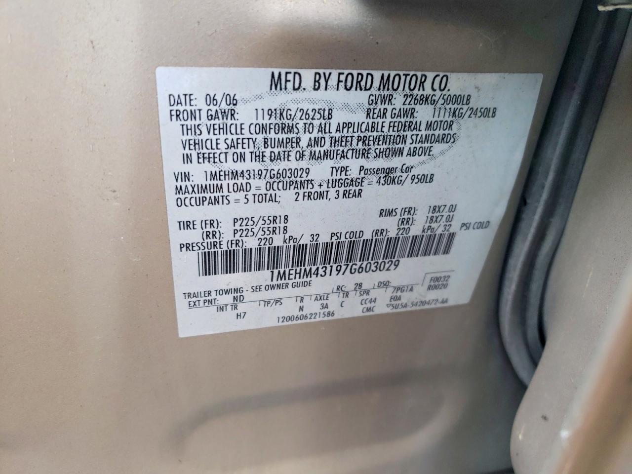 2007 MERCURY MONTEGO