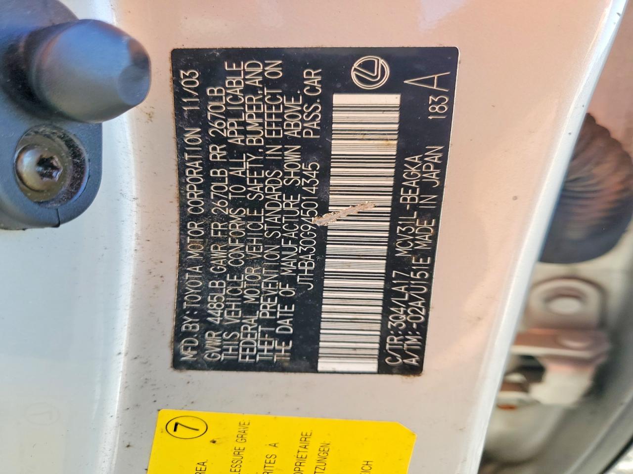 2004 LEXUS ES330