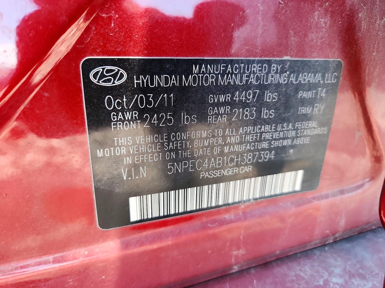 2012 HYUNDAI SONATA