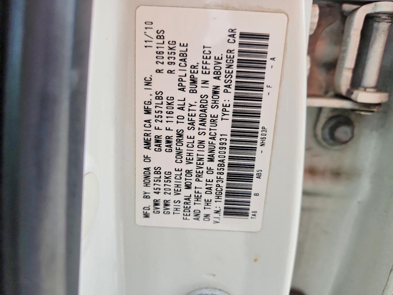 2011 HONDA ACCORD
