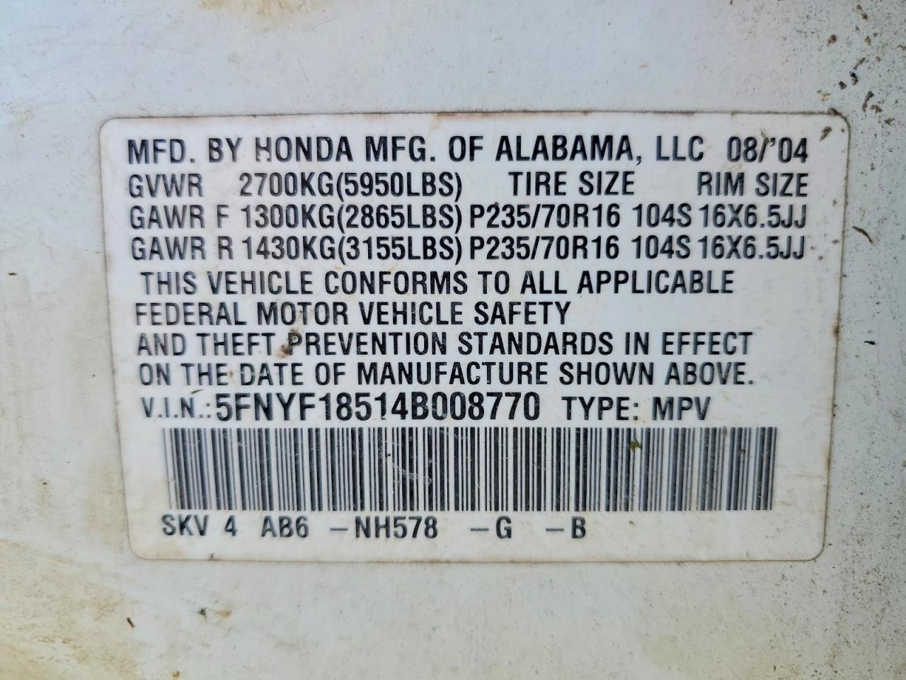 2004 HONDA PILOT