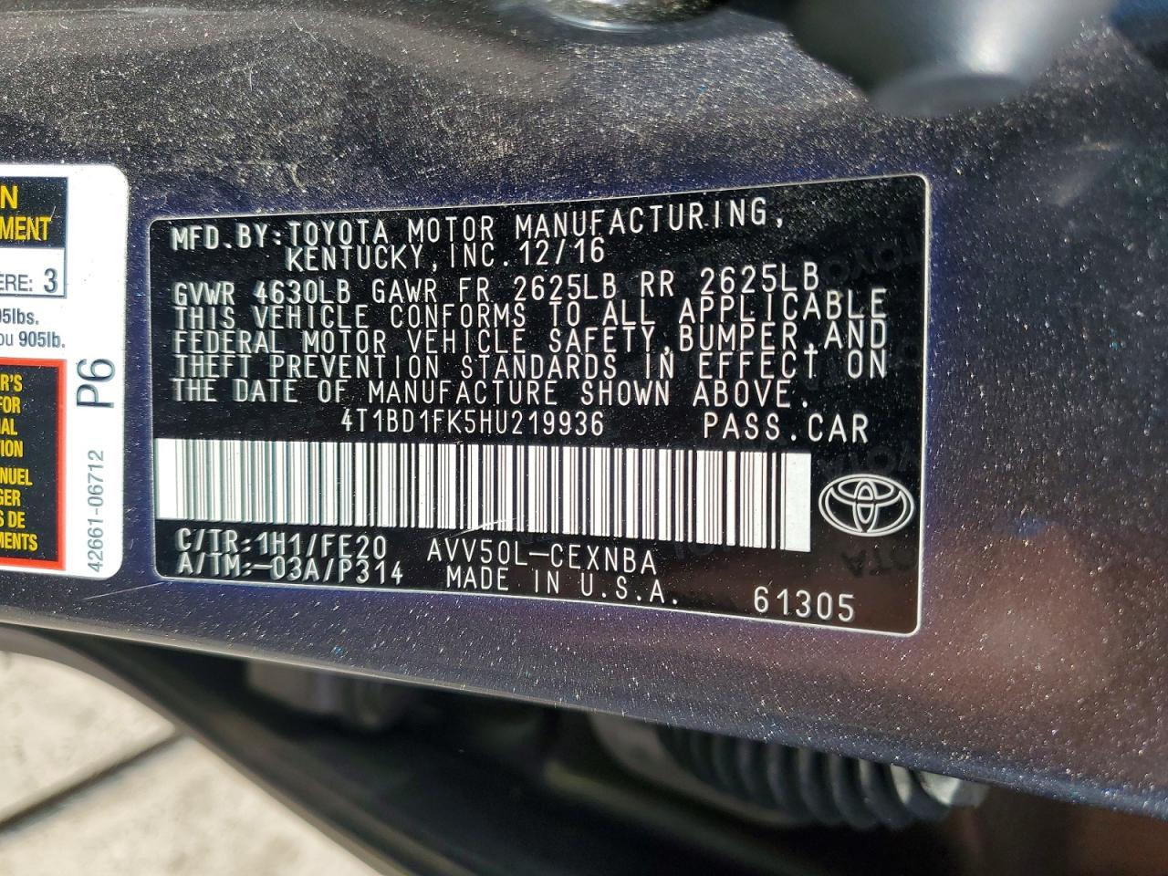 2017 TOYOTA CAMRY SOLA