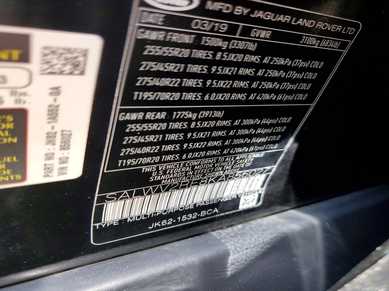 2019 LAND ROVER RANGEROVER