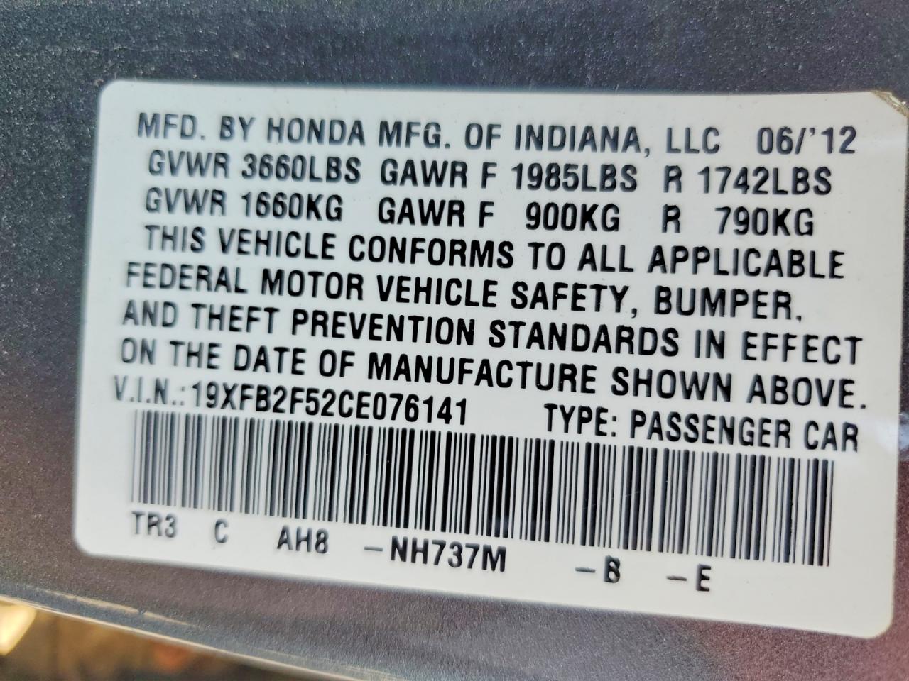 2012 HONDA CIVIC