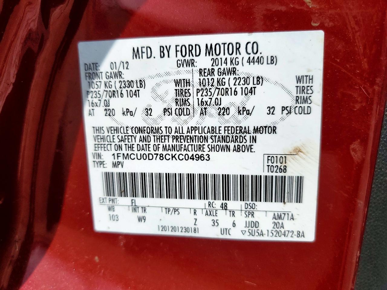 2012 FORD ESCAPE