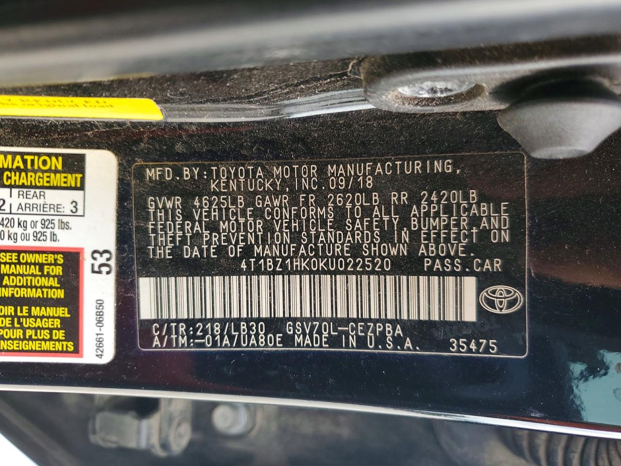 2019 TOYOTA CAMRY