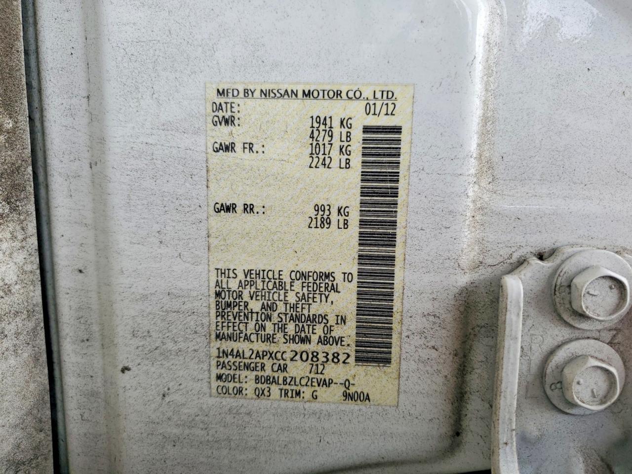 2012 NISSAN ALTIMA