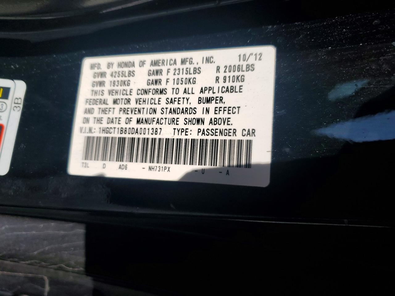 2013 HONDA ACCORD
