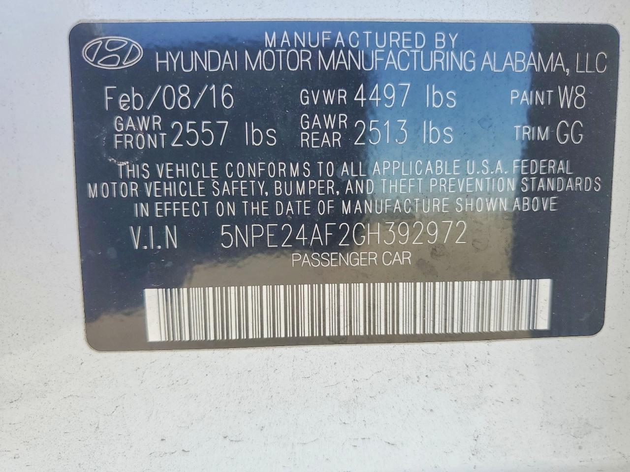 2016 HYUNDAI SONATA
