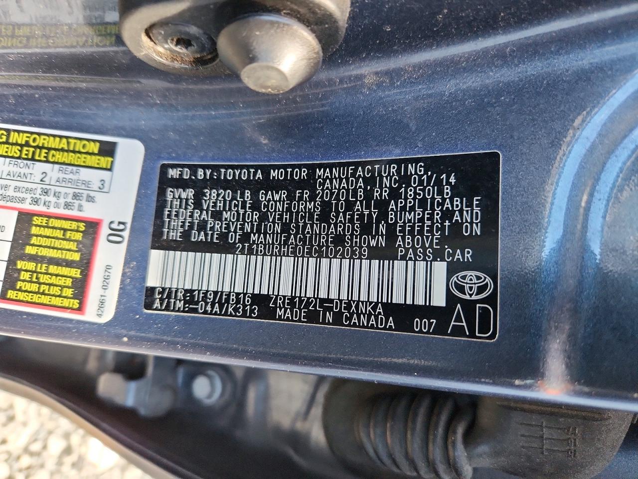 2014 TOYOTA COROLLA