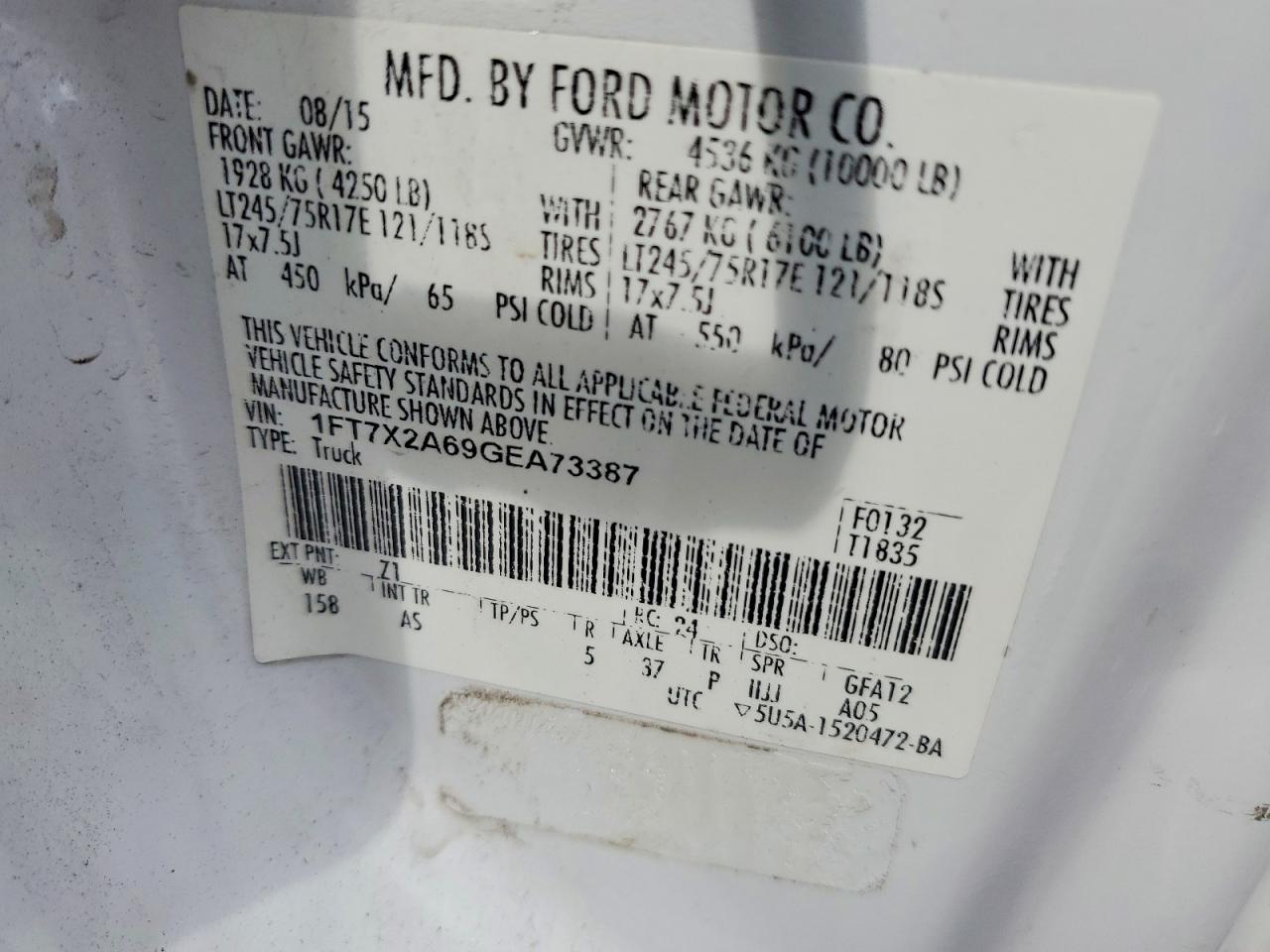 2016 FORD F250 XL