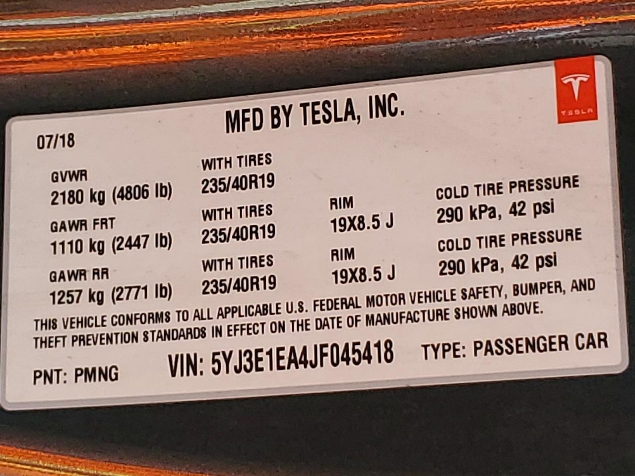 2018 TESLA MODEL 3