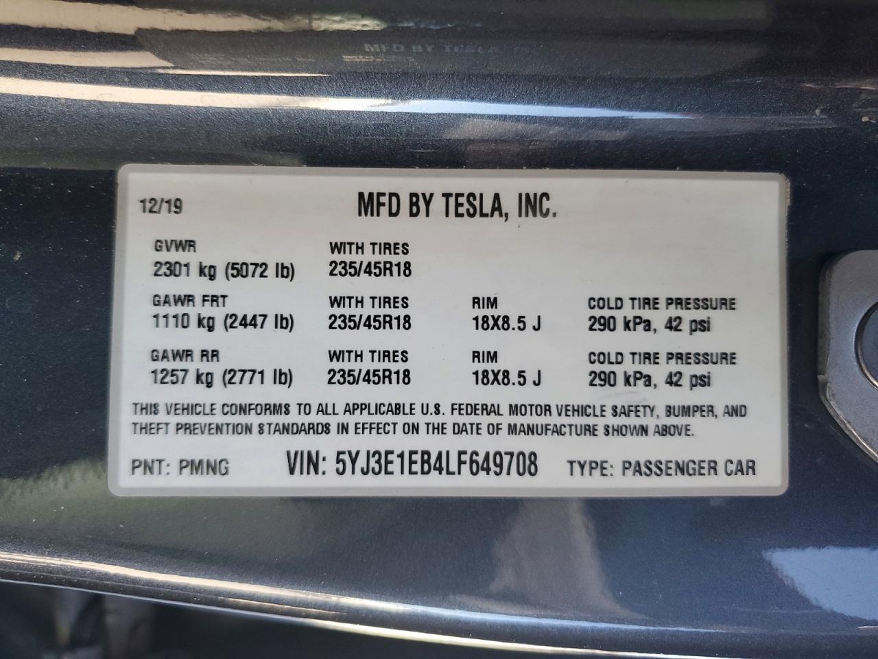 2020 TESLA MODEL 3