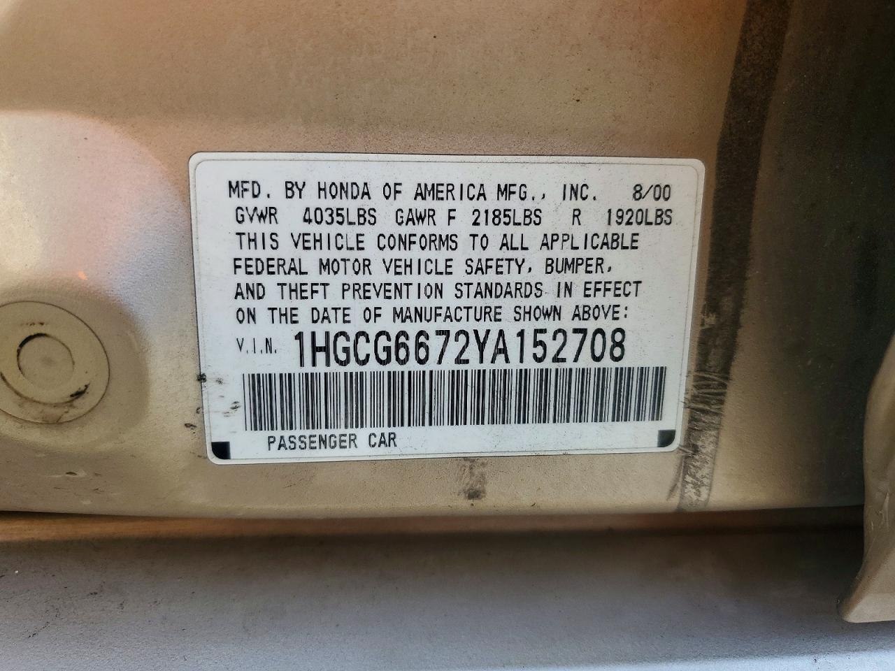 2000 HONDA ACCORD