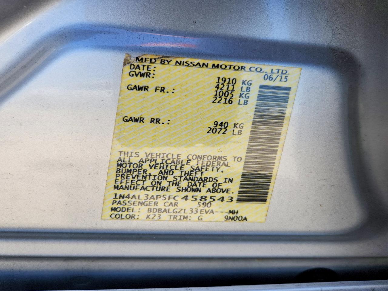 2015 NISSAN ALTIMA