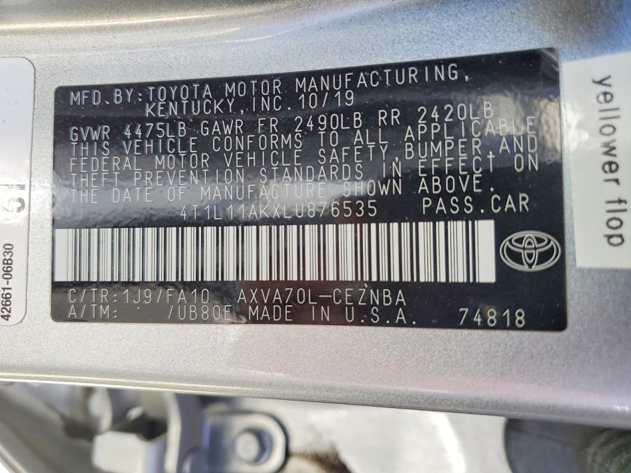 2020 TOYOTA CAMRY