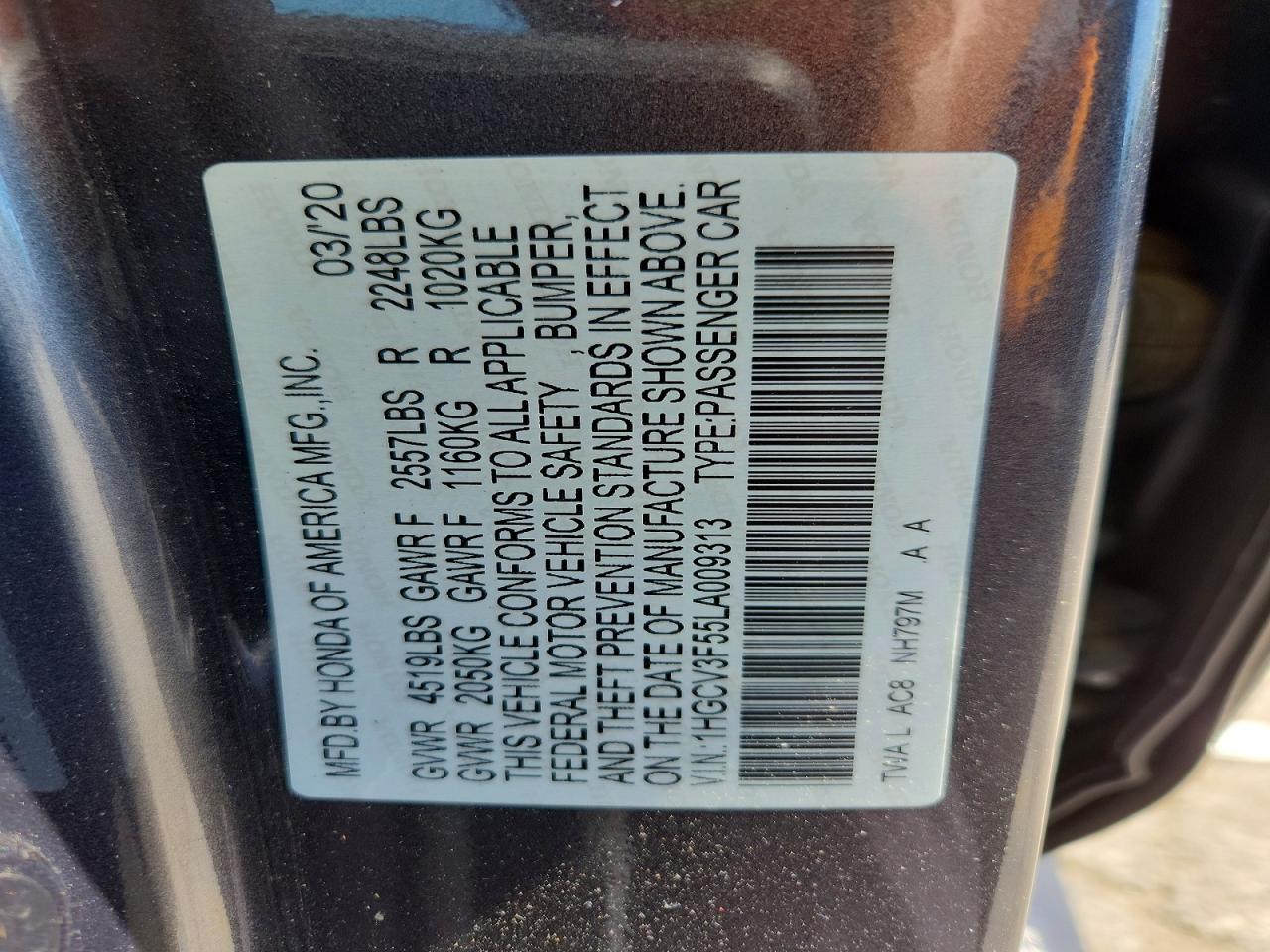 2020 HONDA ACCORD