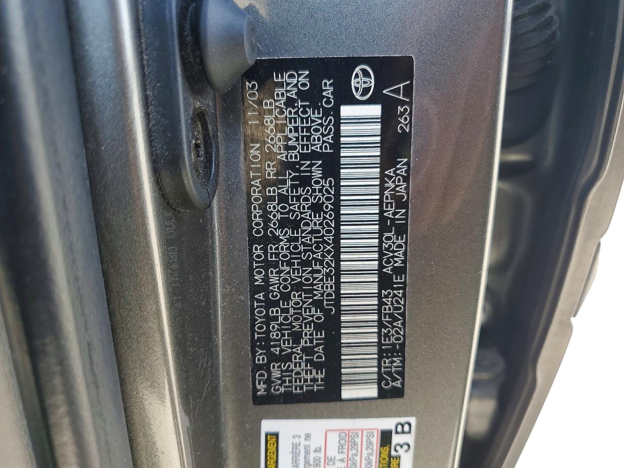2004 TOYOTA CAMRY