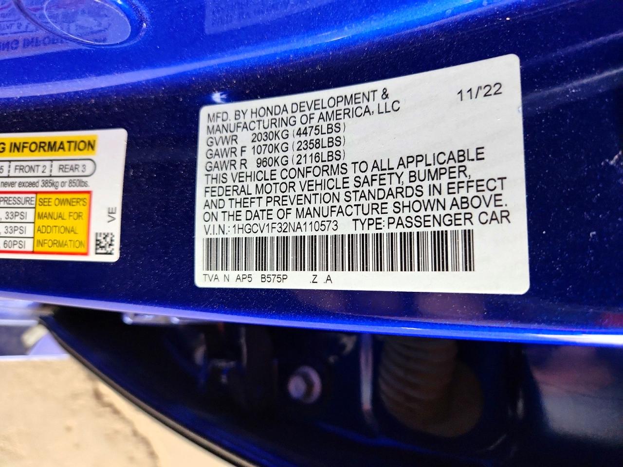 2022 HONDA ACCORD