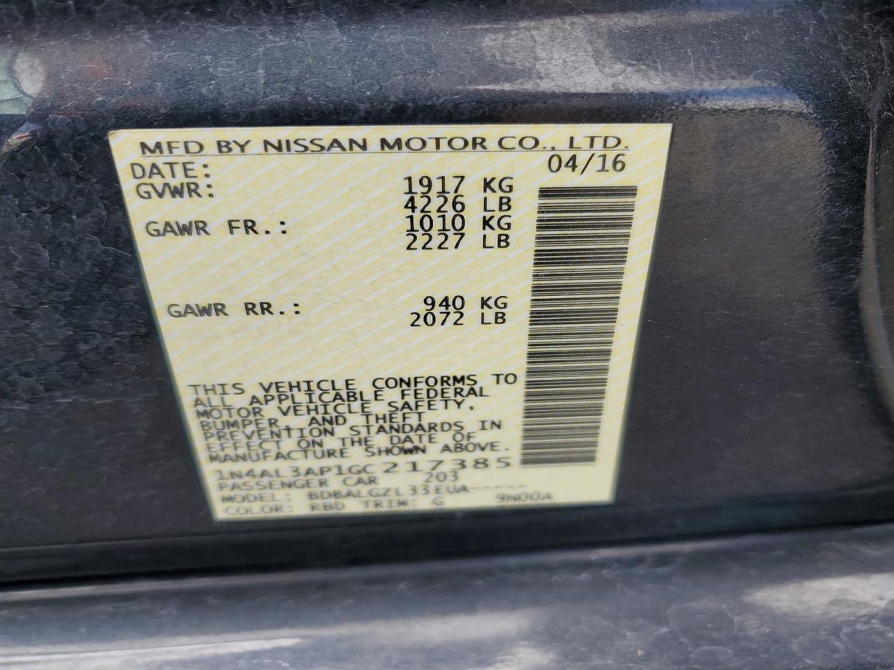 2016 NISSAN ALTIMA