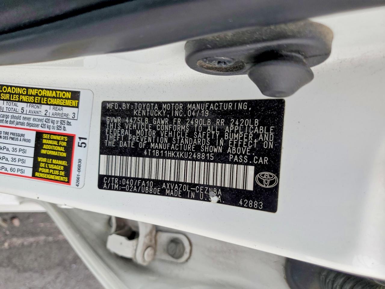2019 TOYOTA CAMRY