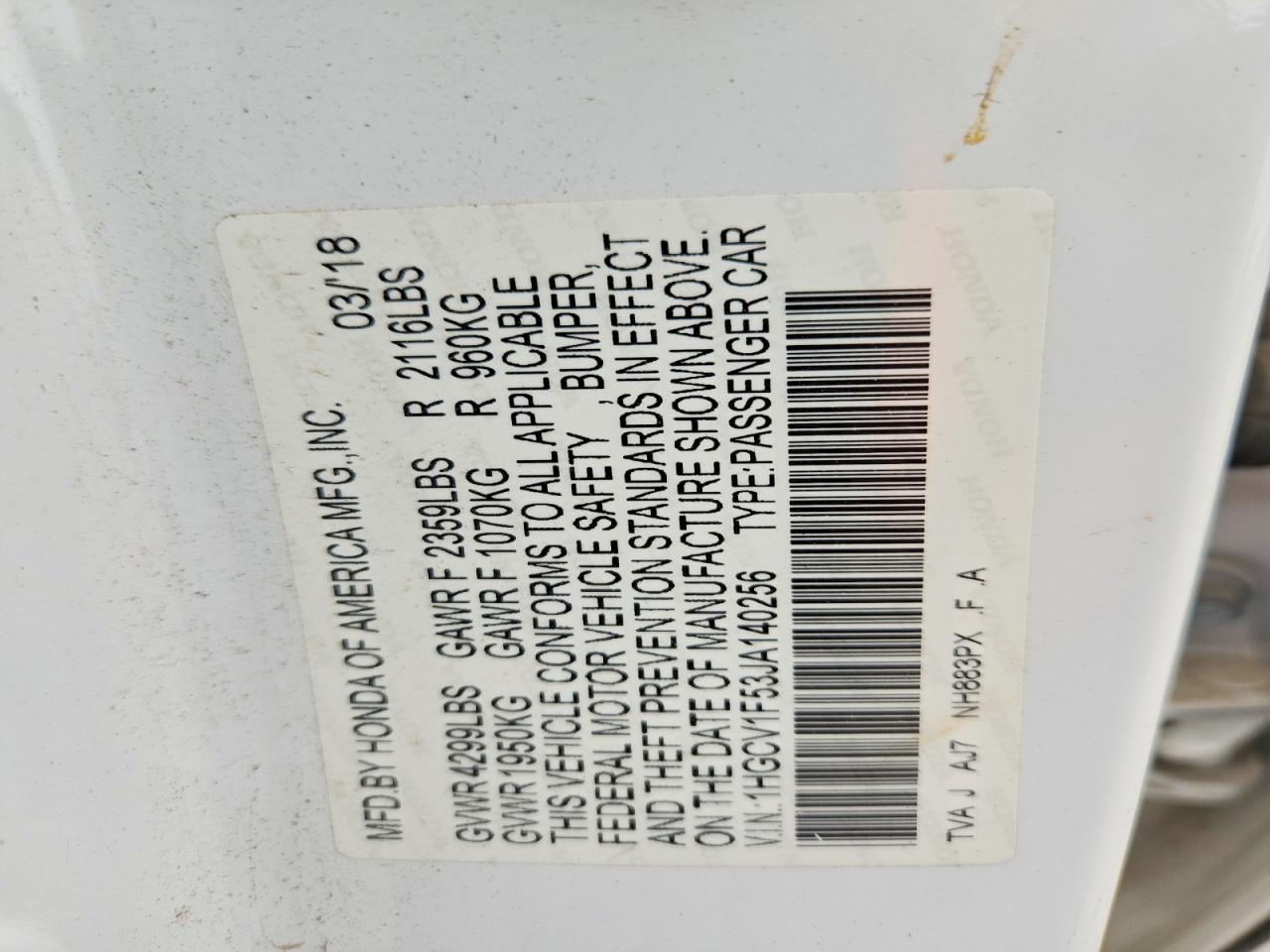 2018 HONDA ACCORD